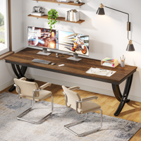 Bureau rectangulaire en bois pour deux personnes Tribesigns, bureau double pour ordinateur industriel avec cadre en métal