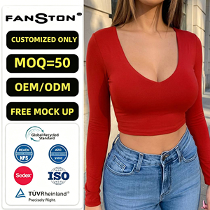 Camiseta Corta de <span class=keywords><strong>Manga</strong></span> Larga para Mujer, Estilo Y2K, Ajustada, Escote Bajo, Venta al por Mayor para Comercio Transfronterizo en la UE y EE. UU. - Product Image 1