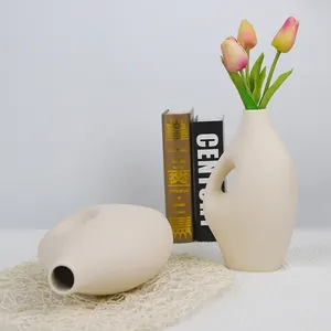 Redeco Amazons Best Sellers Contracted Vase Ceramic Beige Vases Cylinder Vases For Centerpieces