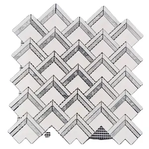 Modern Design Arrow Pattern White Black Natural Marble Wall Mosaic,by Water Jet