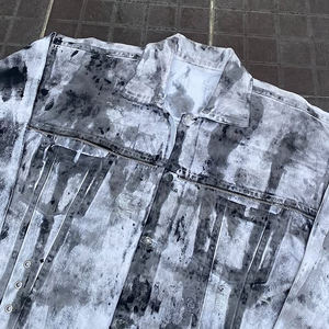 Giacca di Jeans Vintage Personalizzata con Effetto Tie-dye e Graffi, Novità Moda 2023, Giacca di Jeans Unisex con Risvolto - Product Image 2