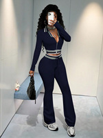 M8178 - Nouveautés tendance, ensemble veste courte et pantalon pour femmes, ensemble de survêtement 2 pièces, vêtements de loisirs
