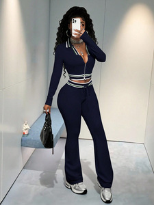 M8178 - Nuovi arrivi alla moda, giacca corta e pantaloni coordinati, tuta da donna in due pezzi, <span class=keywords><strong>abbigliamento</strong></span> per il tempo libero - Product Image 3