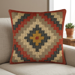 Cojín de asiento cuadrado de lana y yute tejido a mano de primera calidad con estampado moderno para silla de hogar, hotel o viaje. - Product Image 3
