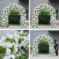 Arche de mariage blanche et verte avec fleurs artificielles, rangée de fleurs en métal, toile de fond pour décoration de fête et événements