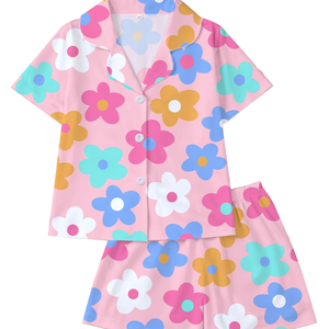 Conjunto de Pijama de Manga Corta con Estampado Floral para Mujer, Algodón, Cierre de Botones, Transpirable, Ropa de Dormir Informal de Verano, Conjunto de 2 Piezas - Product Image 1
