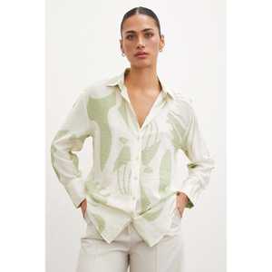 Chemise en modal à col en V verte pour femme, chemisier décontracté imprimé en popeline à boutons, à porter au quotidien - Product Image 3