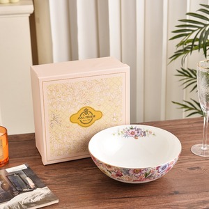 Vaisselle haut de gamme sur mesure, série florale Anna, bol de 9 pouces, pour banquets de mariage. - Product Image 1