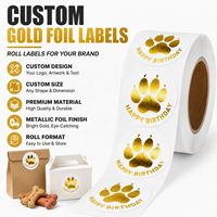 Étiquettes personnalisées en feuille d'or pour aliments pour animaux de compagnie, autocollants blancs en BOPP découpés à la forme pour sacs, boîtes et bocaux de friandises, impression OEM