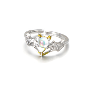 2 pz/set Angel and Demon Moonstone Ring coppia Promise Bat Angel Wing Knuckle Ring Set anelli per dito regolabili per donna uomo - Product Image 6