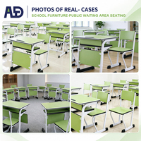 Ensemble de bureau et chaise individuels pour salle de classe, structure en acier blanc, panneau vert, compartiment de rangement, mobilier scolaire