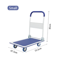 Chariot à main pliable en acier avec roues silencieuses en PU, plateforme antidérapante bleue, chariot de transport pliable facile à ranger pour le bureau et la maison