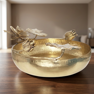 Assiette décorative en métal orientale faite à la main avec un motif de fleur de lotus, plat rond pour cadeaux - Product Image 2