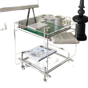 Acrylic Trolley Coffee <b>Table</b> Stainless Steel Frame Mobile <b>Storage</b> <b>Side</b> <b>Table</b> Minimalist Design Living Room Furniture - Product Image 5