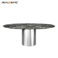 Table d'appoint en travertin minimaliste avec dessus en verre artisanal & base en pierre naturelle, personnalisable pour salon