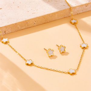 European American Style Flower Shell Jewelry <b>Set</b> Gold Plated Stainless Steel Women's Everyday Wear Necklace <b>Bracelet</b> Earrings - Product Image 2
