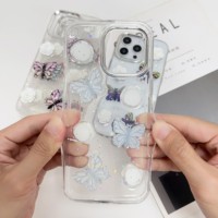 Accessoire de téléphone fleur mignonne injection de colle motif papillon cadre électrolytique étui de téléphone antichoc pour iPhone 16 Pro max