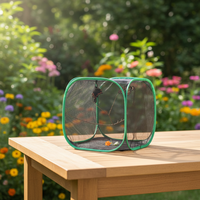 Petite cage d'élevage d'insectes en maille noire respirante à motif uni avec armature en fil d'acier, garniture verte, fermeture éclair, cage pop-up pour animaux de compagnie toutes saisons
