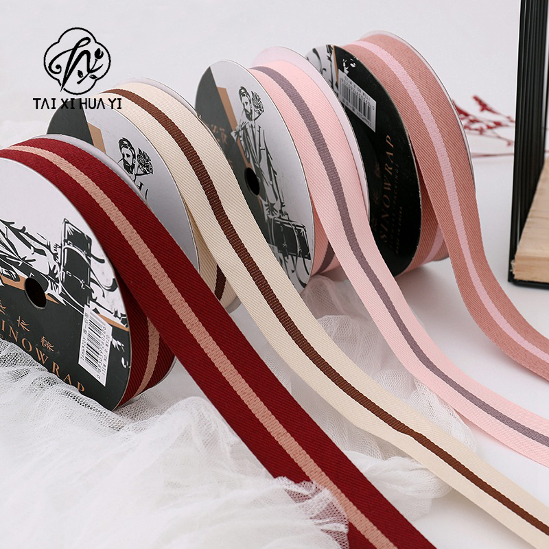 Two-color Woven Ribbon DIY Gift Packaging Ribbon with Fresh Flower for Birthday Halloween Wedding Christmas