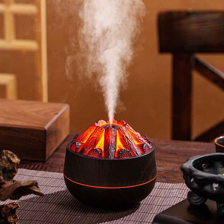 Humidificateur Ultrasonique Miniature 300ml, Diffuseur d'Huiles Essentielles en Forme de Volcan pour Aromathérapie