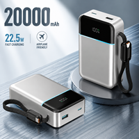 Power Bank Portabel PD 22.5W Pengisian Cepat 20000 MAh Dengan Kabel Terintegrasi Layar LED Digital Dapat Dibawa di Pesawat