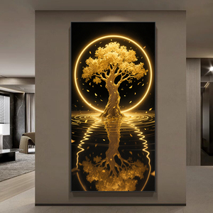 Peinture décorative moderne pour entrée de grand salon, Arbre doré, Nature morte, Murale de luxe pour <span class=keywords><strong>couloir</strong></span> et décoration intérieure - Product Image 1