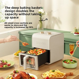 Friggitrice ad Aria Giapponese Shansi, Elettrodomestico Intelligente Multifunzione con Finestra Visiva, Stile <span class=keywords><strong>Bruno</strong></span>, Capacità 5L, Rivestimento Antiaderente - Product Image 2