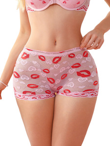 Mutandine da donna in pizzo a rete rosa con stampa labbra e cuori 2026 - <span class=keywords><strong>Slip</strong></span> traspiranti, intimo sexy da notte per donna - Product Image 6