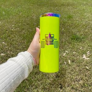 Vaso Recto Personalizado con Logotipo, Color Negro, Azul, Blanco, Rosa, Amarillo, 20 oz, con Recubrimiento de Arcoíris Espejado, con Tapa Deslizante para Grabado - Product Image 2
