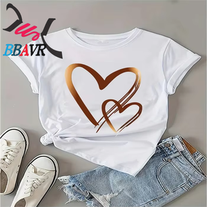เสื้อยืดลำลองทรงหลวมลายกราฟิกหัวใจสำหรับผู้หญิงทันสมัย - Product Image 3