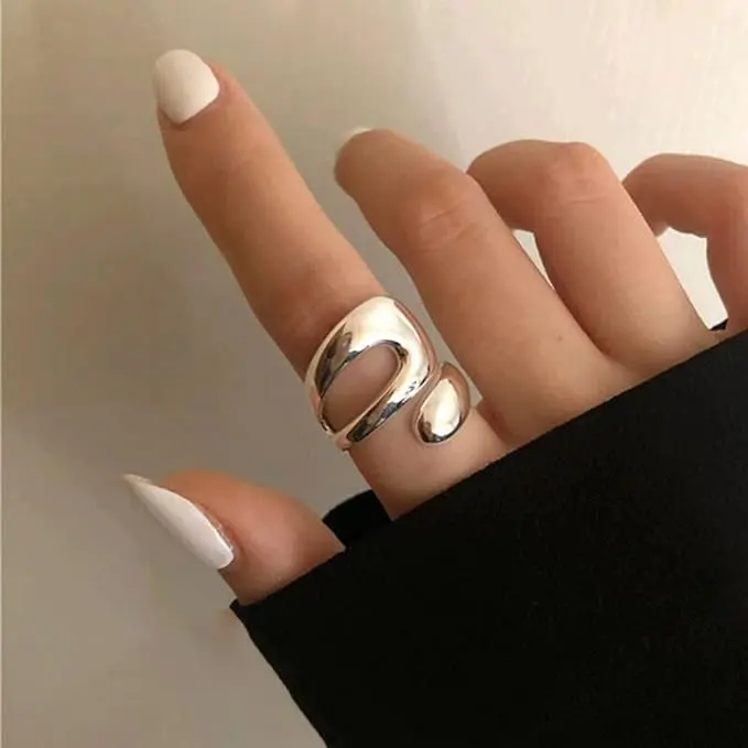 sterling silver Adjustable Sterling Silver Rings 925 Double Lines Shape Personality Ring Fine Jewelry for Women