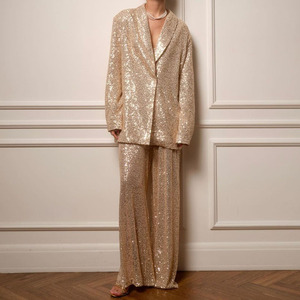 Nouvelle Collection Printemps : <span class=keywords><strong>Ensemble</strong></span> <span class=keywords><strong>Blazer</strong></span> Femme Décontracté en Toile Non Tissée, Écologique, Uni, Orné de Paillettes et de Perles, Idéal pour le Quotidien - Product Image 3
