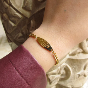 กำไลข้อมือสแตนเลสสตีลเคลือบทอง 18K ยี่ห้อเจียเทาโอ พร้อมจี้รูปวงรีสลักข้อความตามสั่ง  แผ่นแท่งเปล่าสำหรับข้อความสร้างแรงบันดาลใจ เครื่องประดับส่วนตัว - Product Image 2