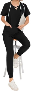 V-Neck Top Women Split Suit Pure <b>Colour</b> Quick Drying Medical Nursing Uniforms with Four Pockets - Product Image 2