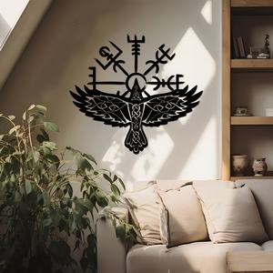 Décoration murale en fonte d'art déco nordique personnalisée avec corbeau viking et Vegvisir, panneau métallique pour la maison, 1 pièce, taille personnalisée disponible - Product Image 5