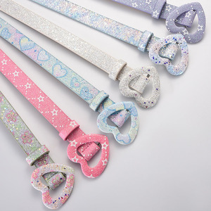 Cinturón Brillante para Niñas con Hebilla <span class=keywords><strong>de</strong></span> Corazón, Cinturón <span class=keywords><strong>de</strong></span> Cuero PU con Lentejuelas, Accesorio <span class=keywords><strong>de</strong></span> Moda para Ropa Infantil, Directo <span class=keywords><strong>de</strong></span> Fábrica - Product Image 4