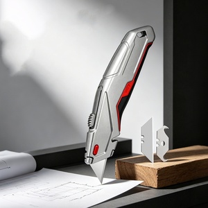 Cuchillo Multiusos <span class=keywords><strong>de</strong></span> Alta Resistencia, Cortador <span class=keywords><strong>de</strong></span> Cajas Autorretráctil y Cuchillo para Manualidades con Agarre Antideslizante, Pelacables y Orificio para Cordón - Product Image 5