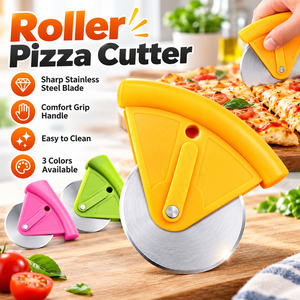 Coupe-pizza à rouleaux avec lame en acier inoxydable, manche en plastique et protection intégrée – Rose, Vert, Orange - Product Image 1