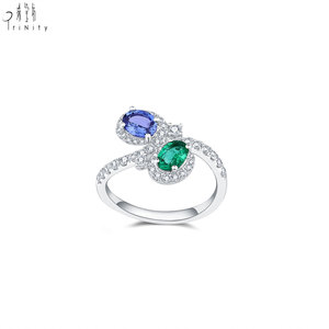 Nouveaux produits du fabricant : Bague multi-couleurs à deux pierres, en or blanc massif 18 carats, avec diamants naturels véritables - Product Image 3