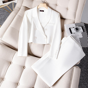 Conjunto de Traje Formal de Dos Piezas para <span class=keywords><strong>Mujer</strong></span>, Estilo <span class=keywords><strong>Casual</strong></span> de <span class=keywords><strong>Oficina</strong></span>, con Botones, Pantalones y Blazer Corto, Personalizado con Logotipo o Estilo de Fábrica, ODM - Product Image 2