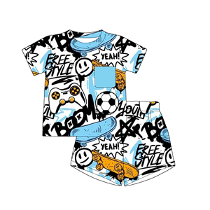 Offre Spéciale – Ensemble 2 Pièces Personnalisable pour Garçons : T-shirt Manches Courtes et Short, Col Rond, avec Poche, Idéal pour l'École en Été - Product Image 4