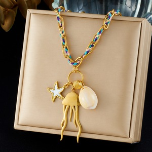 European American Beach Necklace With Seashell Starfish Jellyfish Charm Gold Chain Daily Wear Gift Jewelry N4231 - Product Image 1