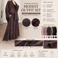 Abaya islamique personnalisée pour femmes, ensemble 2 pièces, coupe ample, manches longues, robe maxi modeste à nouer devant, vente en gros