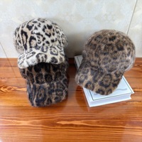 Gorro de Pescador de Felpa Gruesa y Cálida con Estampado de Leopardo Coreano, Versátil para Otoño e Invierno 2025, Gorra de Béisbol de Moda para Mujer