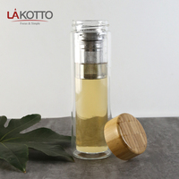 Botol Infuser Kaca Dinding Ganda Insulasi Hadiah Natal, Botol Infuser Air dengan Tutup Bambu untuk Cangkir Teh Daun Longgar untuk Pergi