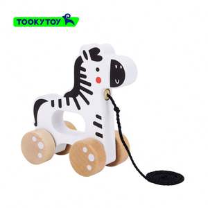 婴儿手拉婴儿车木制斑马滑动婴儿爬行认知教育玩具拖着小动物 - Product Image 3