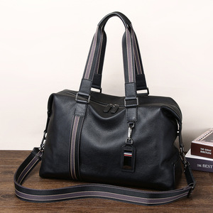 Sac de voyage pour homme, grande capacité, noir, en cuir véritable, sac à bandoulière pour voyage d'affaires avec fermeture à glissière - Product Image 3