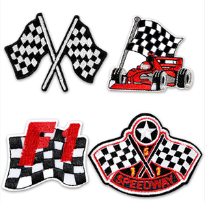 Patchs thermocollants en tissu sergé de course en gros, drapeau à carreaux brodé personnalisé pour concours, chenille pour vêtements et chapeau - Product Image 5