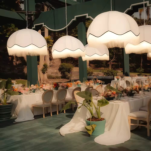 Lampadario Moderno per Matrimoni a LED, Lampada a Sospensione <span class=keywords><strong>con</strong></span> Altezza Regolabile, Telecomando, Dimmerabile, Nappe, Finitura Bianca/Oro - Product Image 2