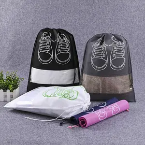 Bolsa de almacenamiento de zapatos no tejida, bolsa de 27x36cm con cordón, embalaje para zapatos, ventana transparente, a prueba de polvo, para viaje